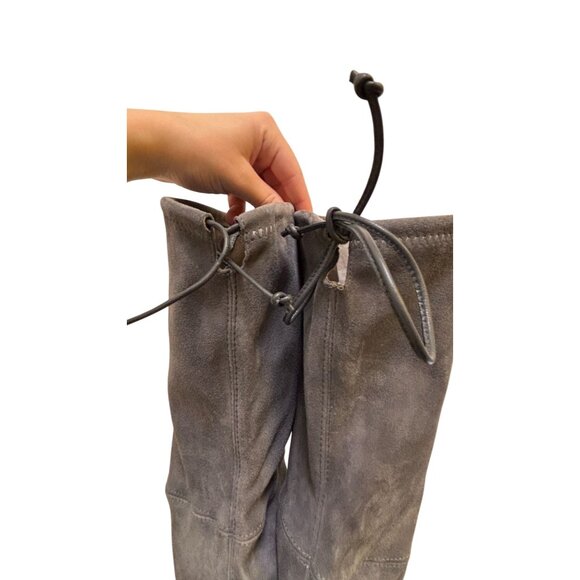 Stuart Weitzman Suede Over-The-Knee Boots Grey With Block Heel & Tie Closure Siz - Picture 10 of 14